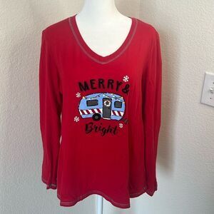 Secret Treasures Merry & Bright Holiday V-Neck Pajama Top ~ Size M (8-10)